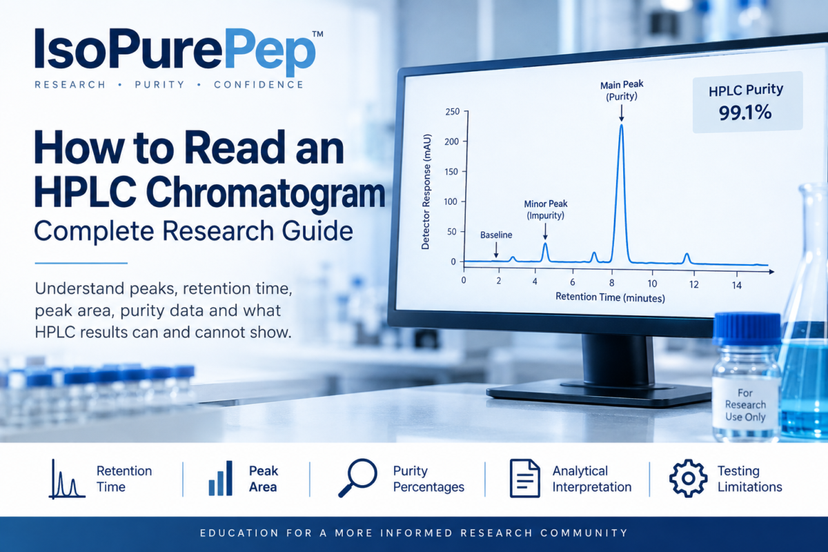 How to read an HPLC chromatogram showing retention time, peak area and purity testing results